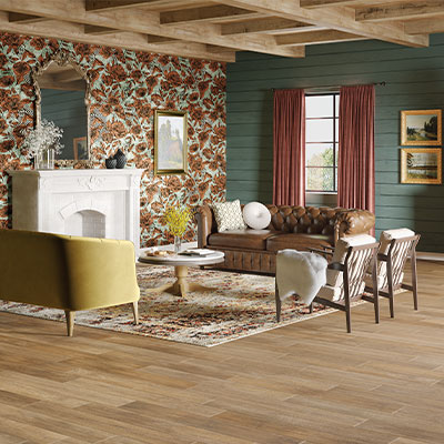 luxury vinyl flooring in vintage-inspired living room